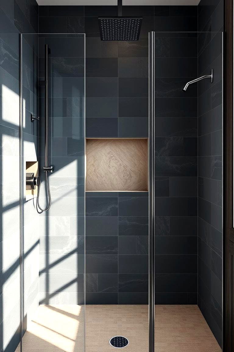 Modern Slate Accents - 24 Stone Shower Design Ideas