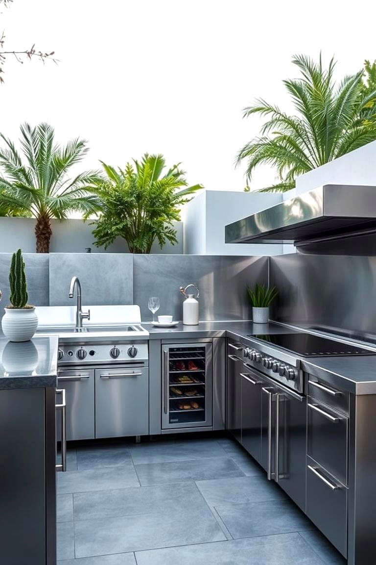 Modern Stainless Steel L Shaped Outdoor Kitchen - 24 L Shaped Outdoor Kitchen Ideas
