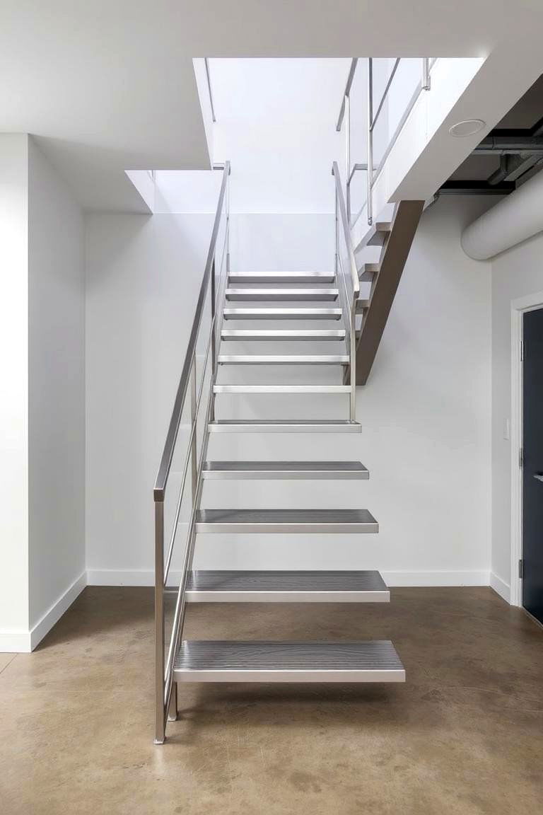 Modern Steel Staircase - 24 Basement Stair Ideas