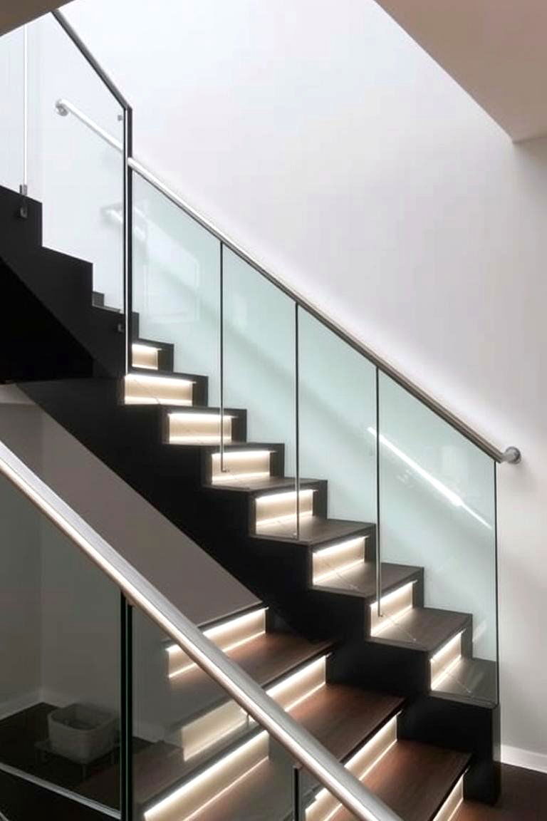 Modern Strip Light Railing - 24 Staircase Lighting Ideas