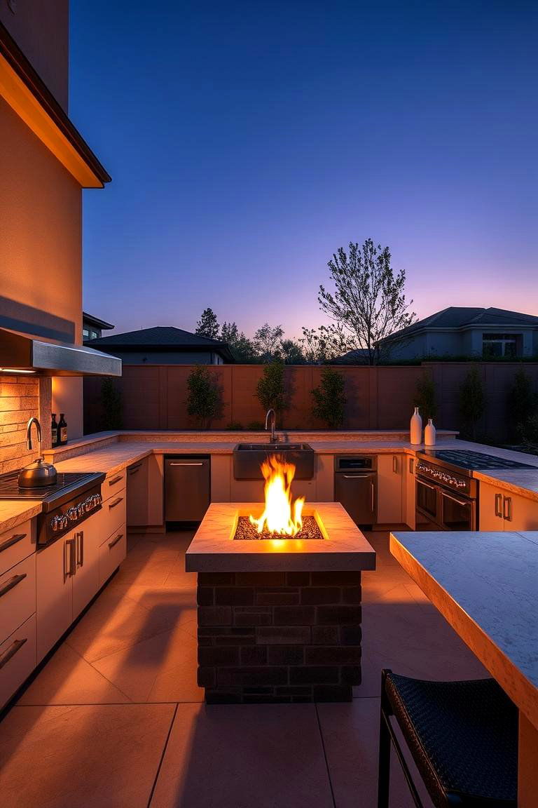 Modern Stucco Outdoor Kitchen with Fire Pit - 24 Stucco Outdoor Kitchen Ideas