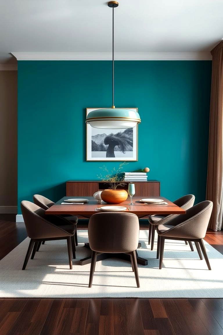 Modern Teal Accent Walls - 24 Teal Dining Room Ideas
