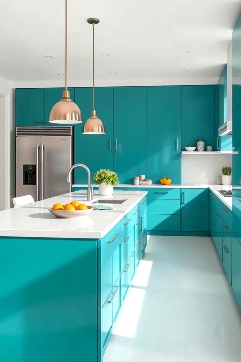 Modern Teal Kitchen Island - 24 Teal and White Kitchen Ideas