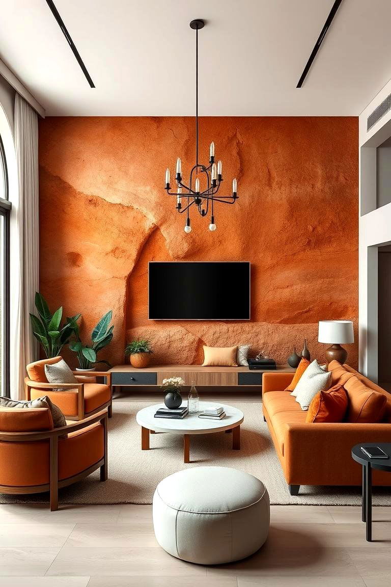 Modern Terracotta Wall Mural - 24 terracotta living room ideas