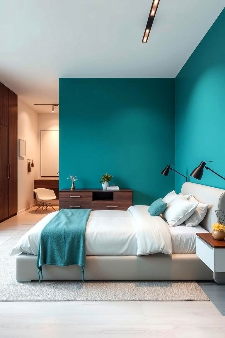 Modern Turquoise Accent Wall - 24 Turquoise Bedroom Ideas