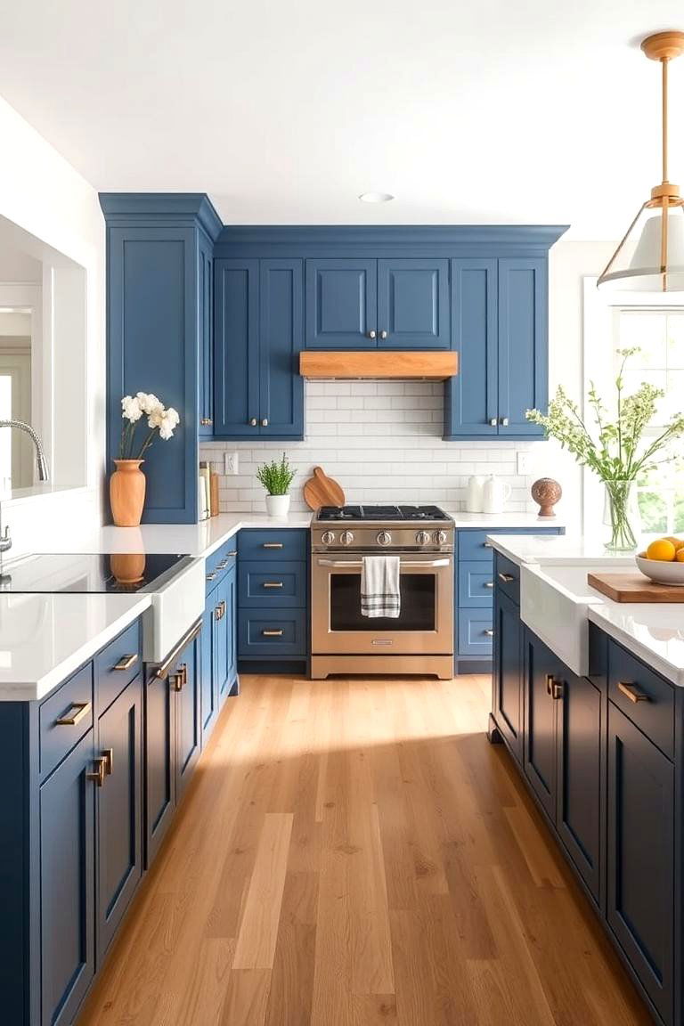 Modern Twist Merging Classic Farmhouse with Contemporary Flair - 24 blue farmhouse kitchen cabinets