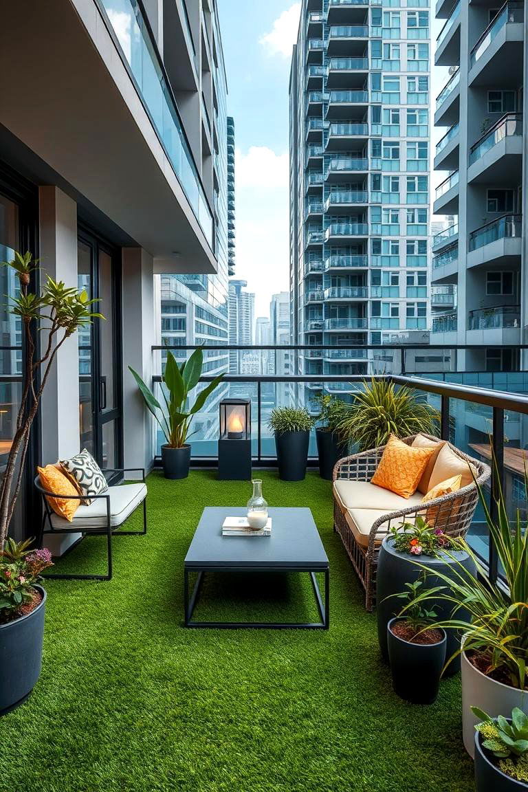 Modern Urban Oasis - 24 Artificial Grass Balcony Design