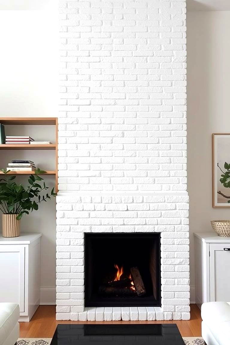 Modern White Brick Fireplace with Clean Lines - 24 White Brick Fireplace Ideas