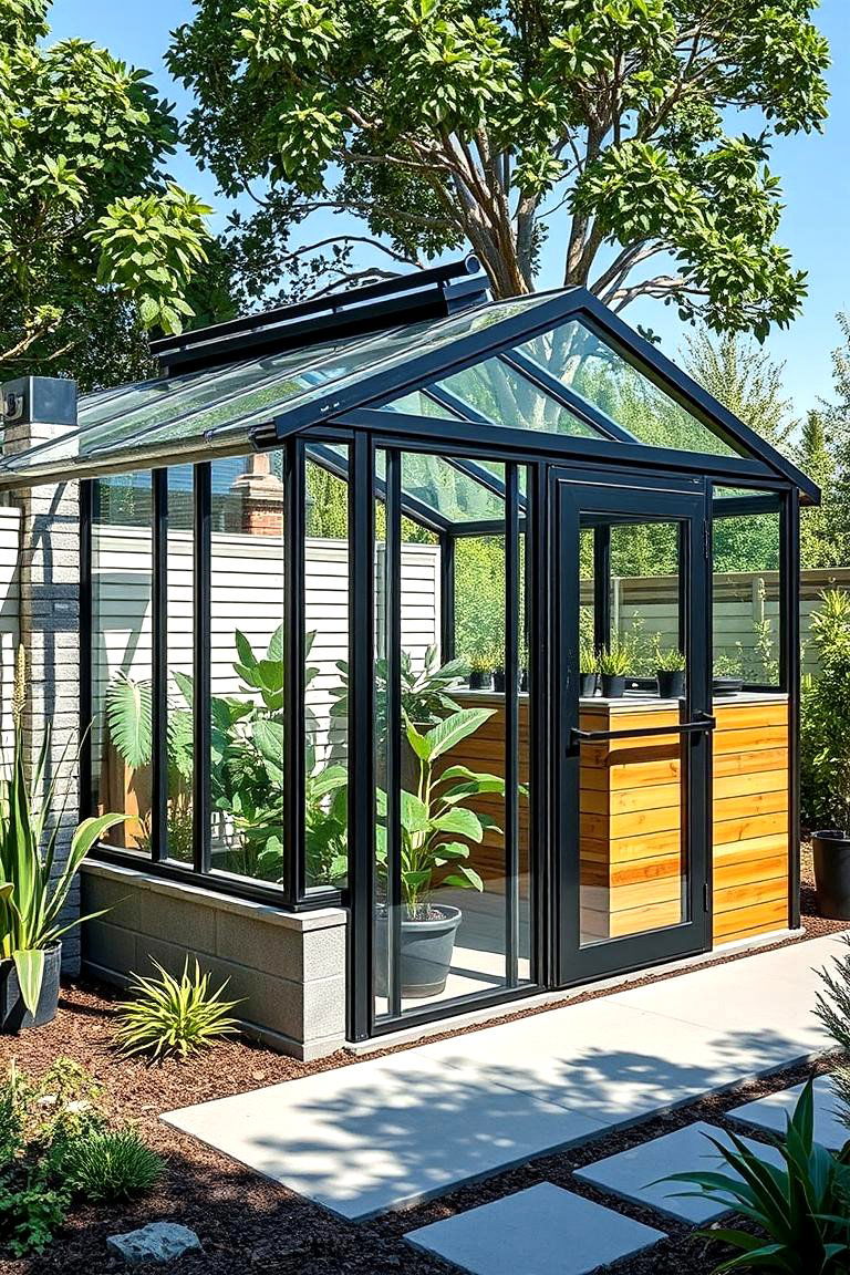 Modernist Greenhouse with Storage Shed - 24 Greenhouse and Shed Combo Ideas