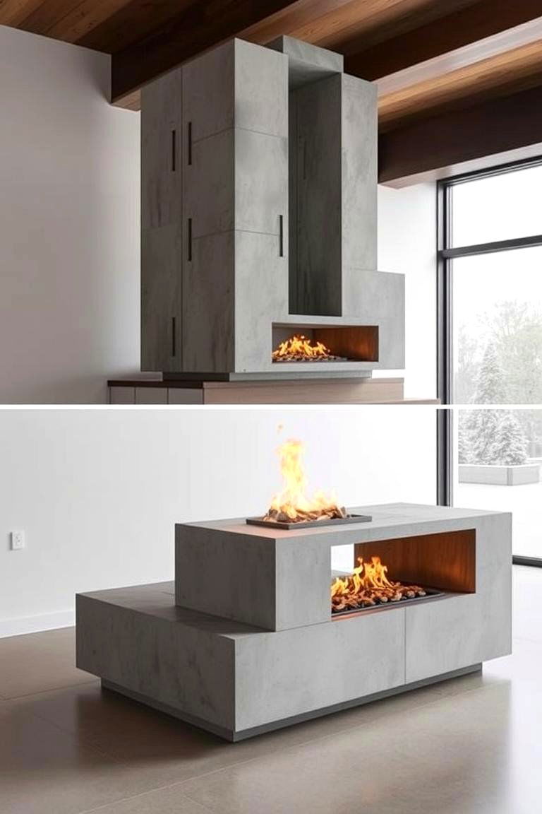 Modular Concrete Fireplace Structure - 24 Concrete Fireplace Ideas