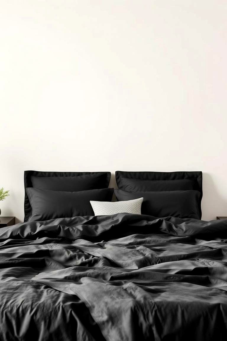 Monochromatic Black Bedding with Cream Walls - 24 Cream and Black Bedroom Ideas