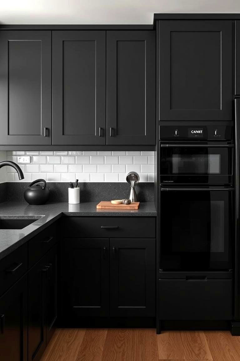Monochromatic Chic with Black Cabinets - 24 What Color Cabinets Go With Black Appliances