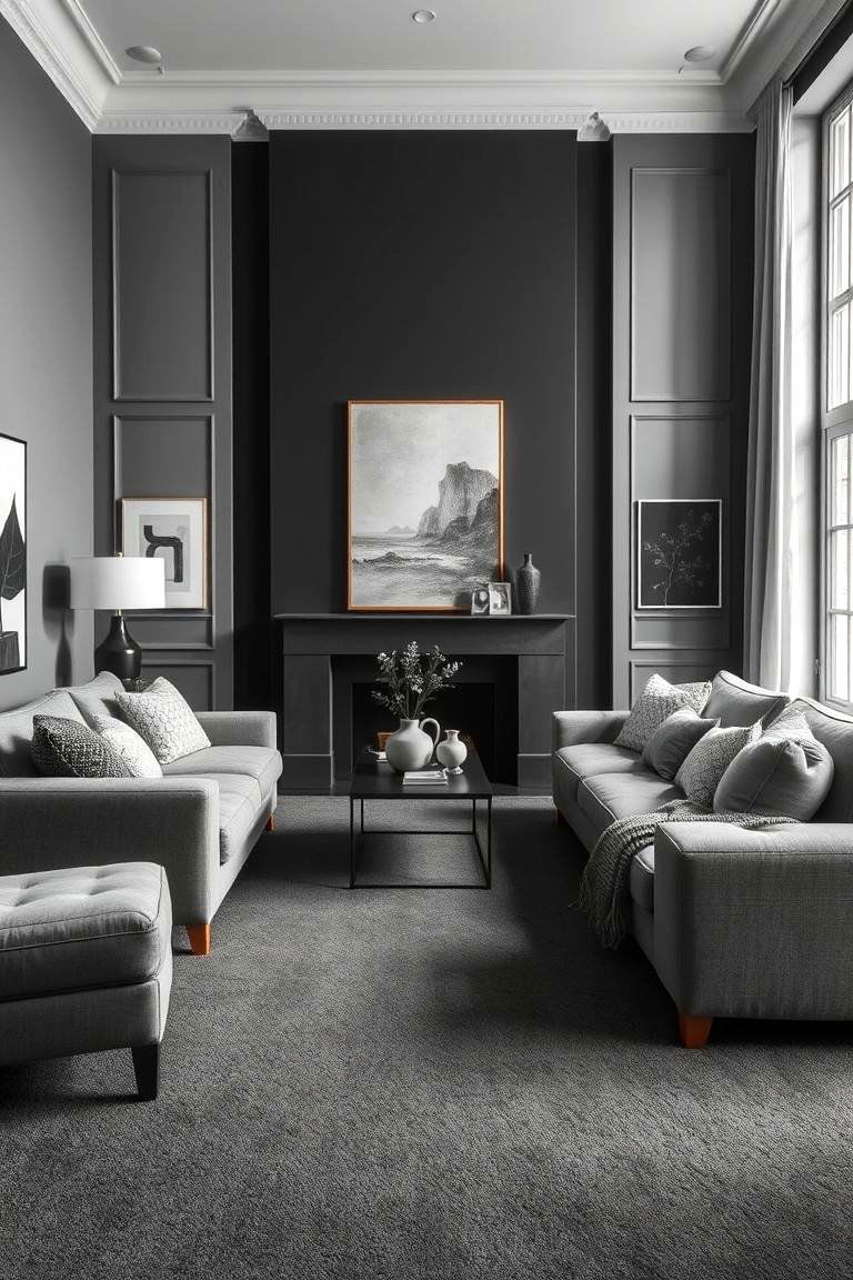 Monochromatic Grey Scheme for Elegance - 24 grey carpet living room ideas