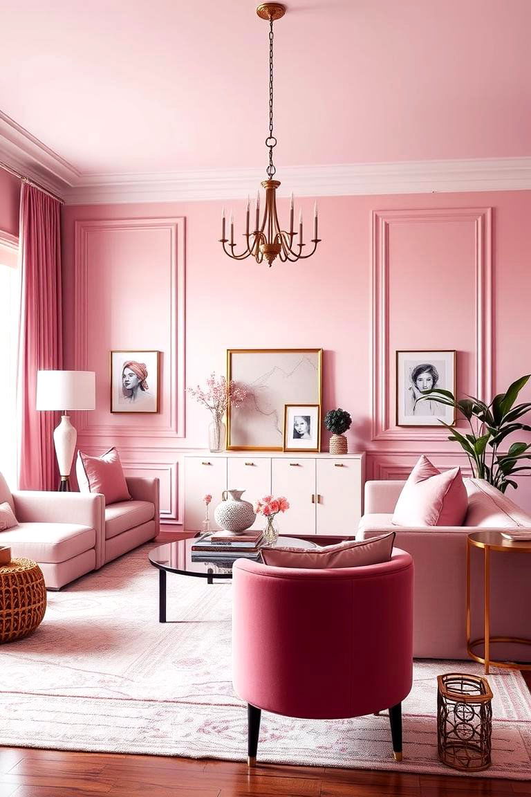 Monochromatic Pink Scheme - 24 Pink Living Room Ideas
