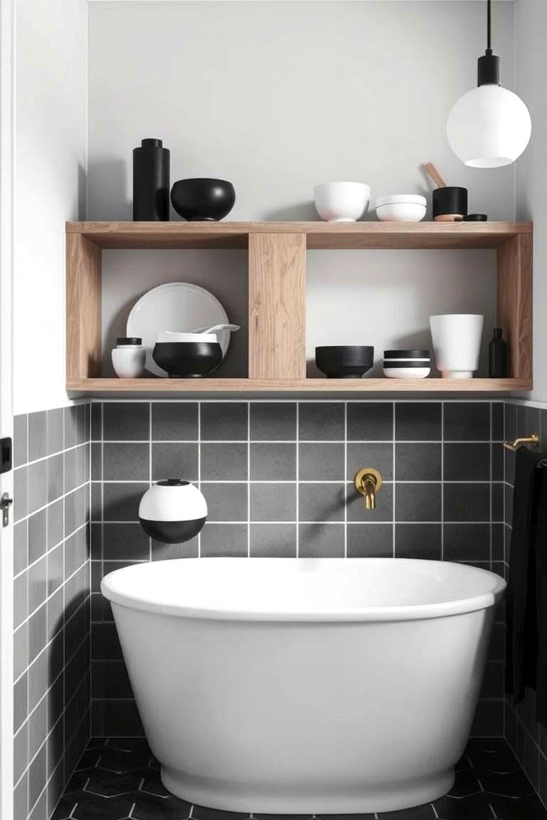 Monochrome Accent Pieces - 24 Japandi Bathroom Ideas