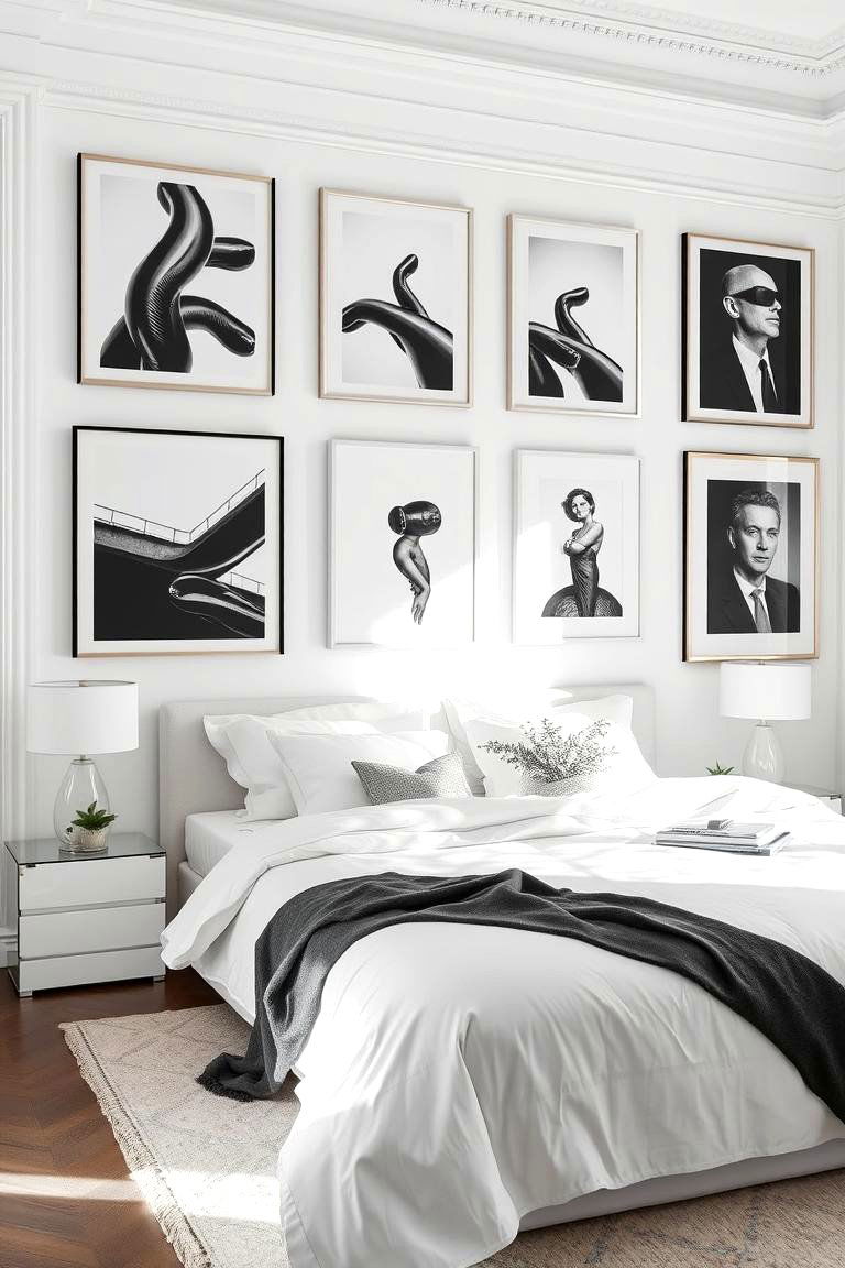 Monochrome Art Displays - 24 Small White Bedroom Ideas