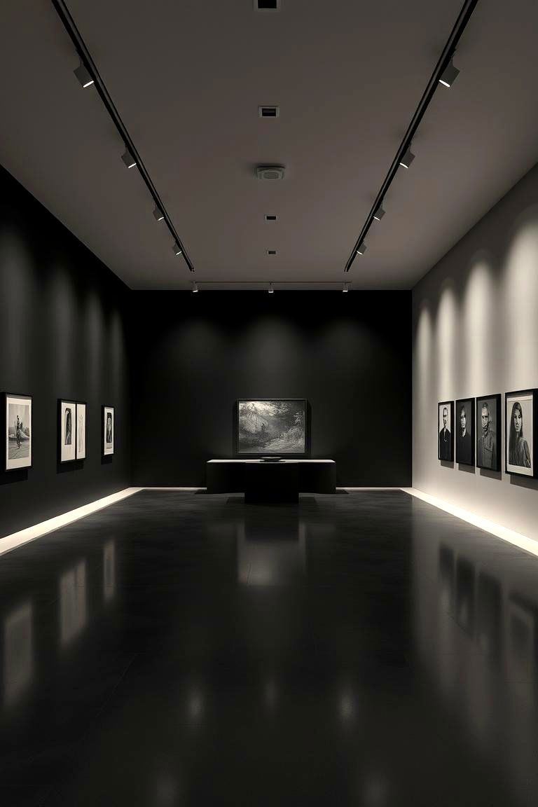 Monochrome Art Gallery Space with Deep Tones - 24 Black and Brown Interior Design Ideas