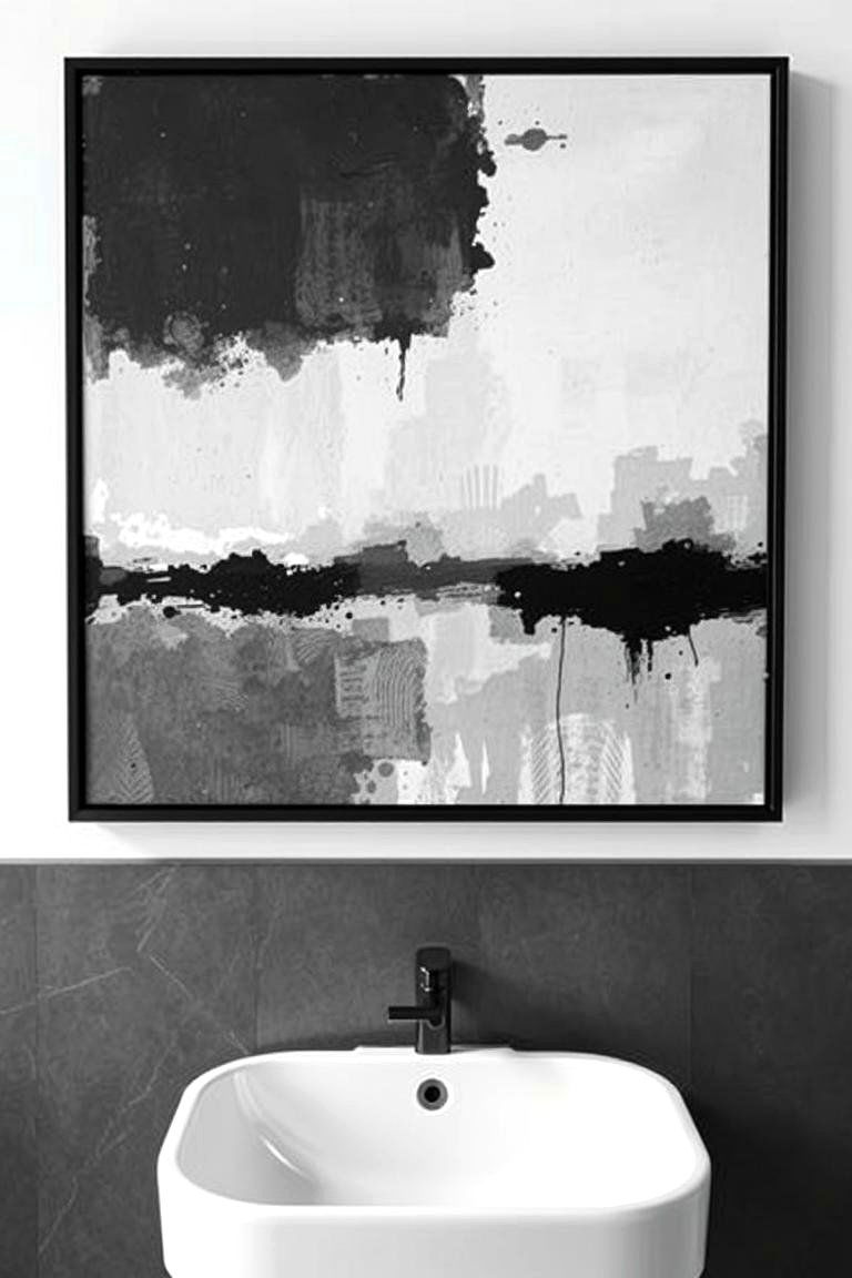 Monochrome Art for Sleek Elegance - 24 Bathroom Art Ideas