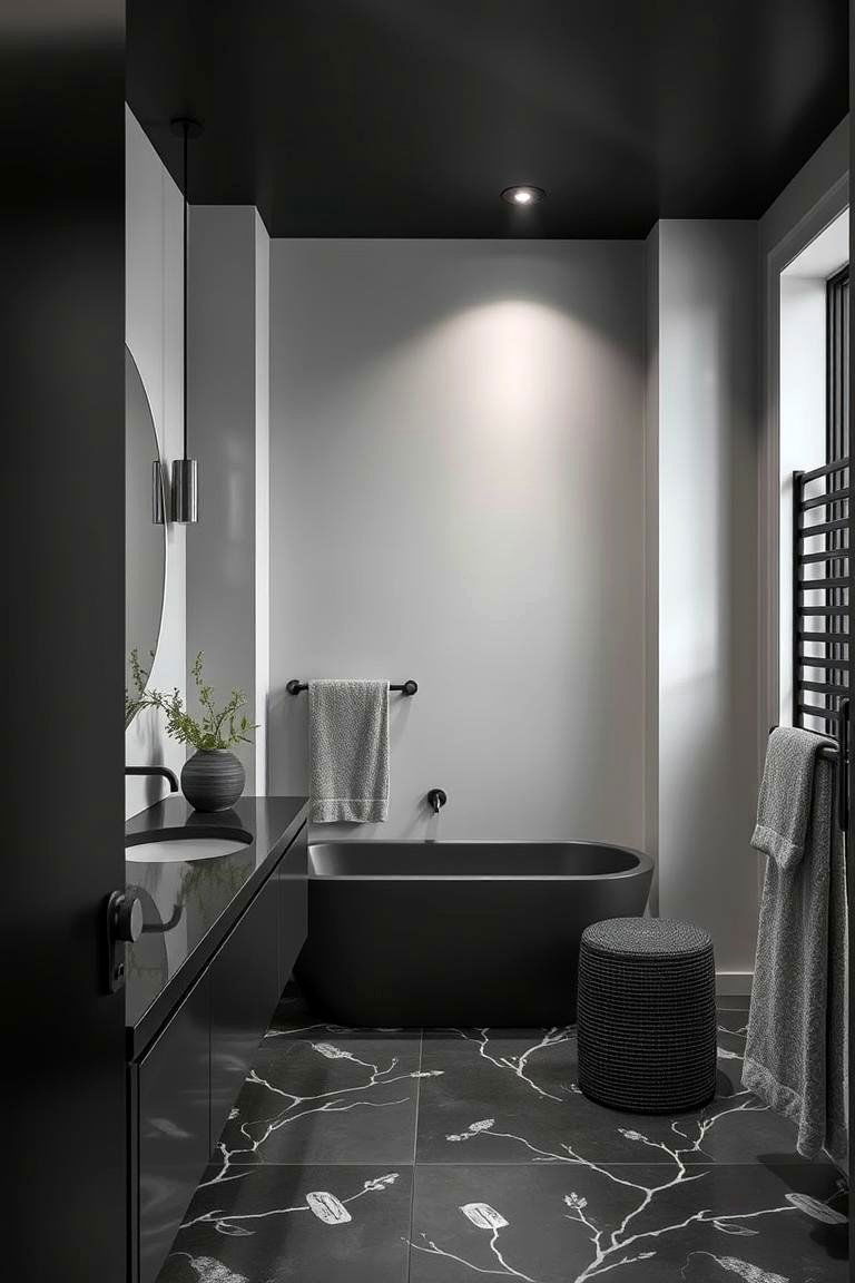Monochrome Bathroom with Black Countertops - 24 bathroom with black countertops ideas