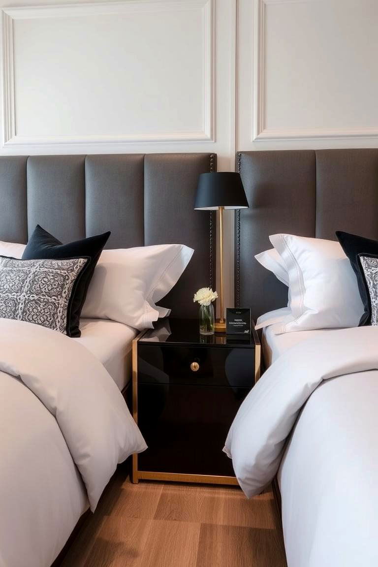 Monochrome Bedside Tables with Gold Accents - 24 Black and Gold Bedroom Ideas