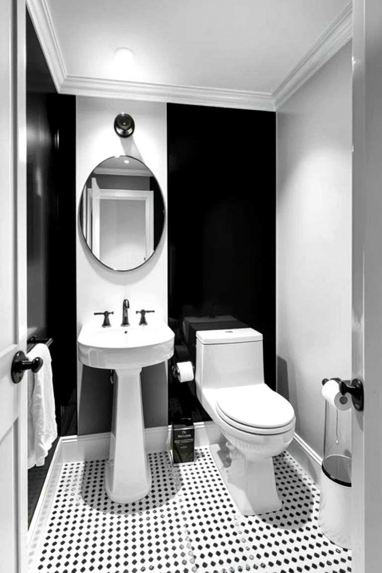 Monochrome Black and White Powder Room - 24 black powder room ideas