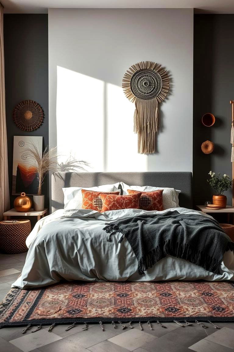 Monochrome Boho Elegance - 24 Grey Boho Bedroom Ideas