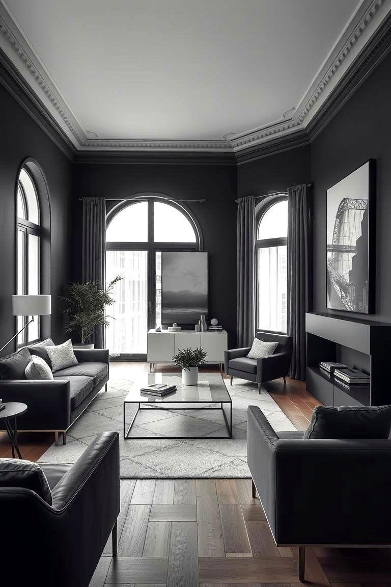 Monochrome Chic - 24 Contrasting Living Rooms With Dark Grey Walls