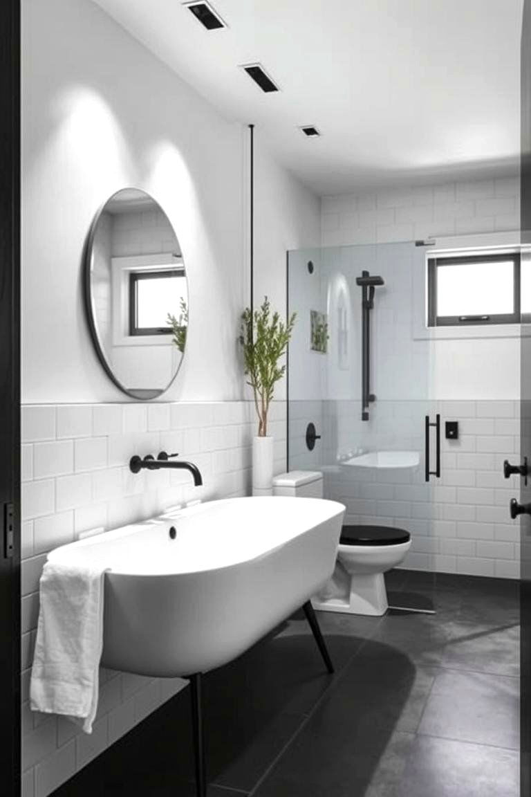 Monochrome Color Scheme - 24 Mid-century Modern Bathroom Ideas