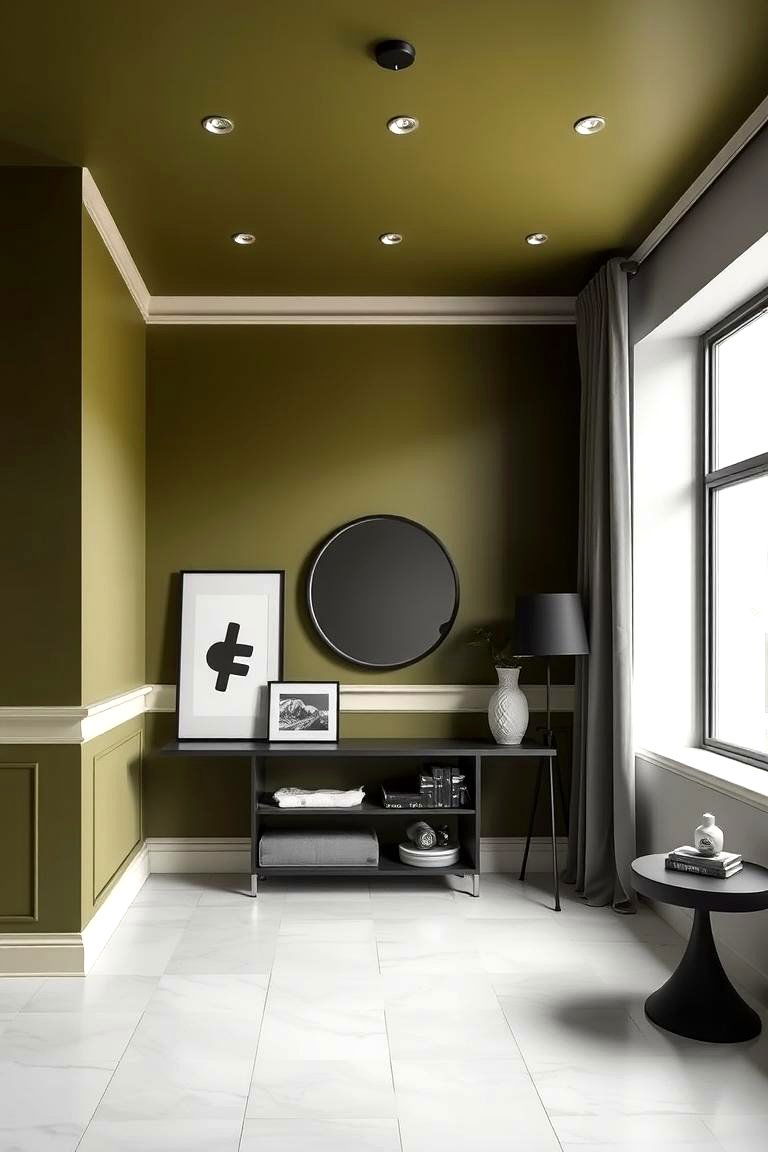 Monochrome Details with Olive - 24 Olive Green Accent Wall Ideas