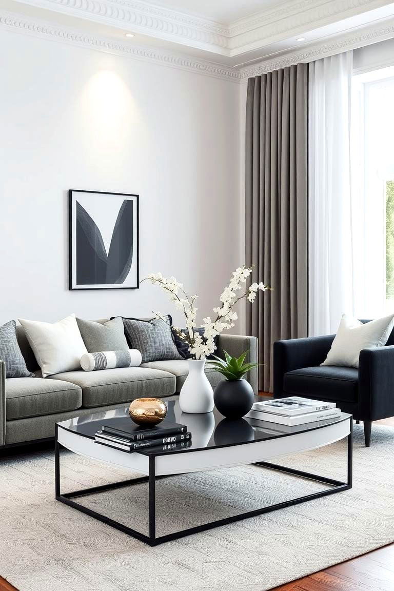 Monochrome Elegance Arrangement - 24 Coffee Table Centerpiece Ideas