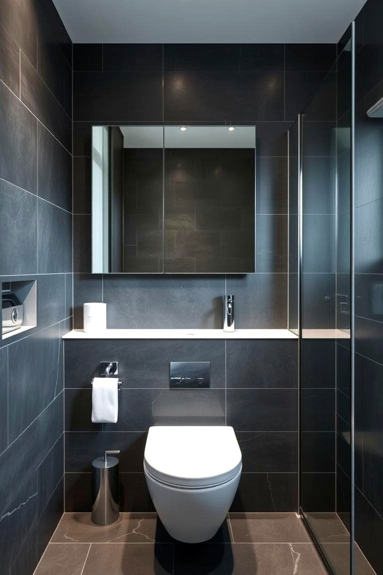 Monochrome Elegance with Dark Grey Tiles - 24 Grey Tile Bathroom Ideas