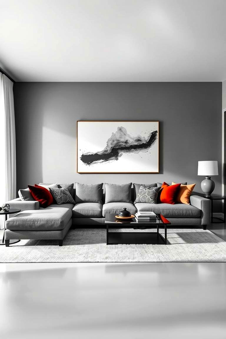 Monochrome Grey with Bold Accents - 24 Grey Sectional Living Room Ideas