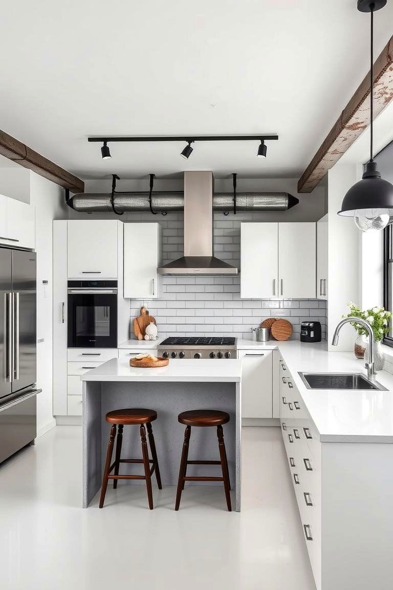 Monochrome Kitchen with Industrial Touches - 24 Black and White Kitchen Ideas