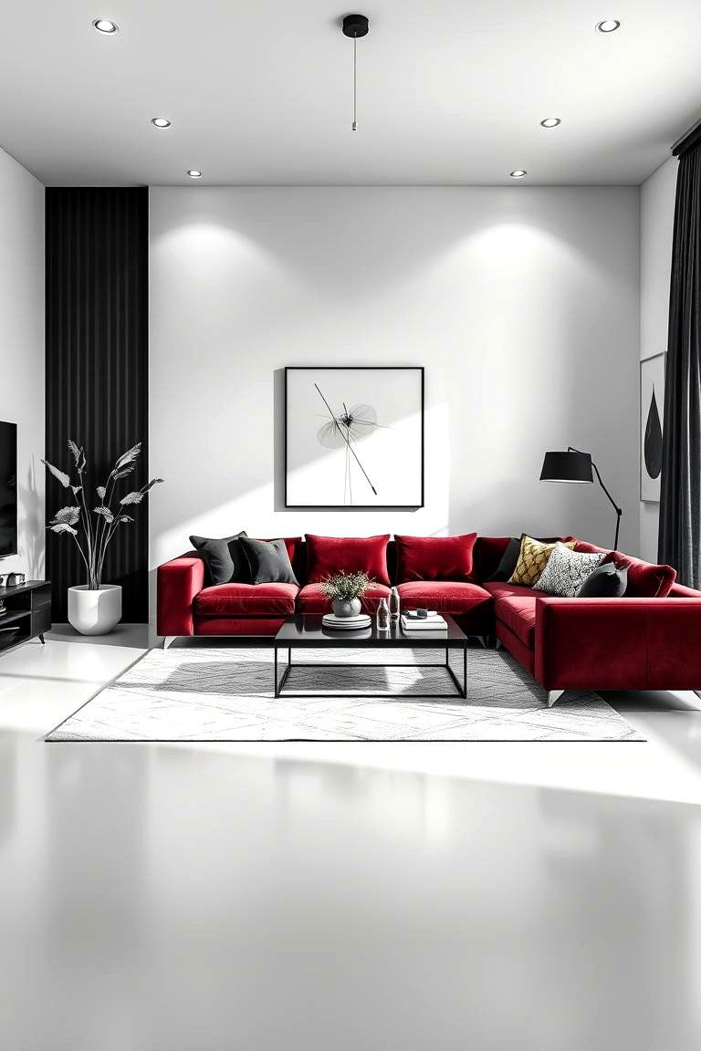 Monochrome Magic - 24 Burgundy Sofa Living Room Ideas