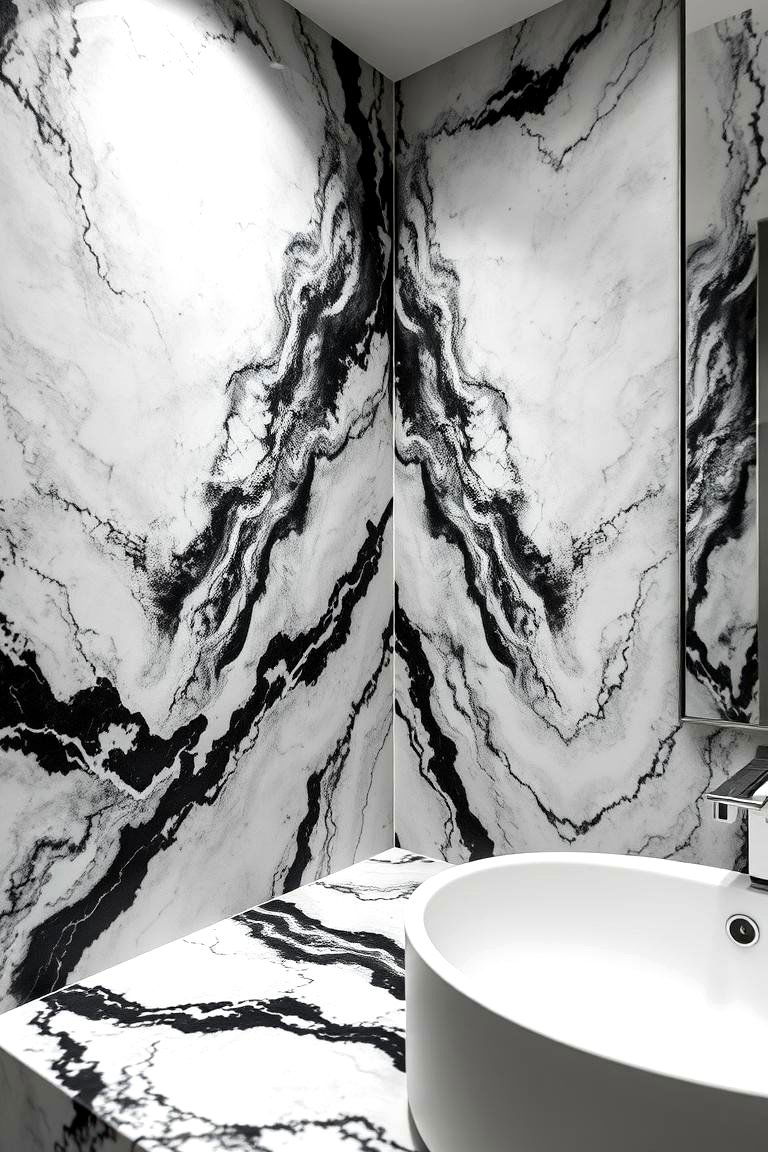 Monochrome Marble Effect - 24 Black and White Bathroom Tile Ideas
