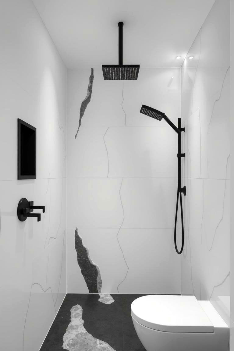 Monochrome Marvel Shower - 24 Corner Shower Ideas