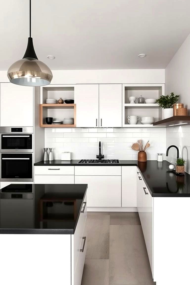 Monochrome Masterpiece with a Twist - 24 kitchen with dark countertops and light cabinets