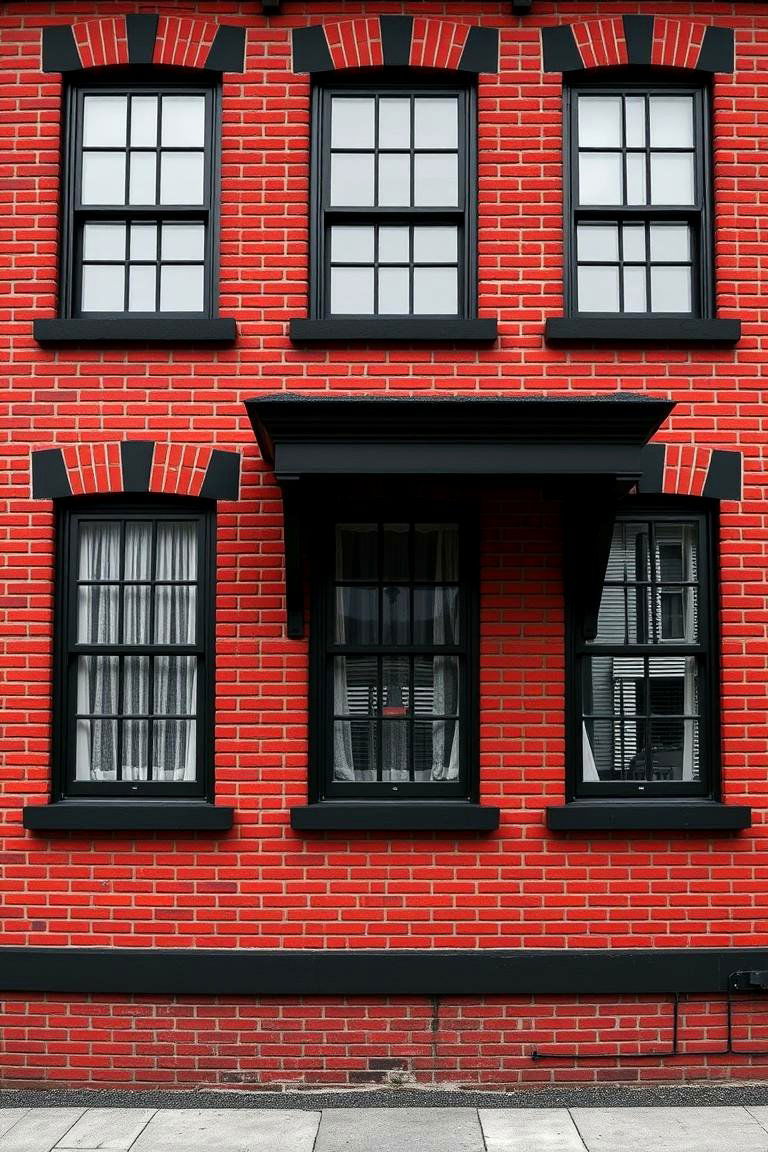 Monochrome Mastery - 24 Red Brick House with Black Trim Design Ideas