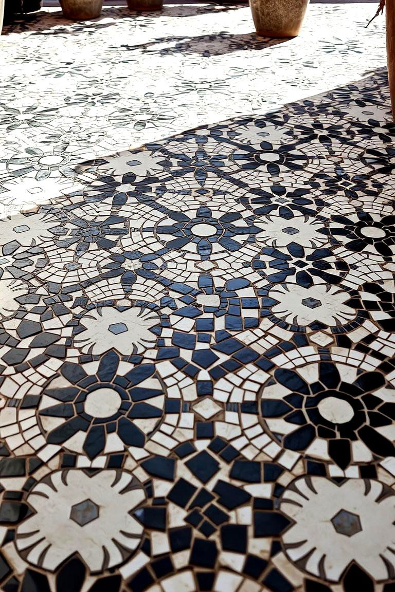 Monochrome Mosaic Tiles - 24 Black and White Patio Ideas