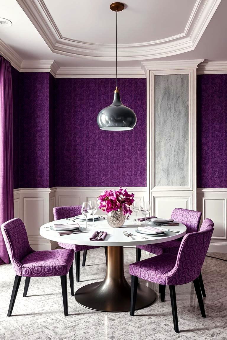 Monochrome Purple Patterns - 24 Purple Dining Room Ideas