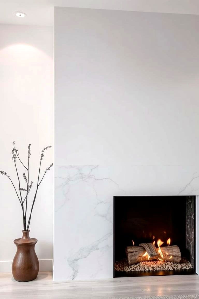 Monochrome Quartz with Soft Lighting - 24 Quartz Fireplace Surround Ideas