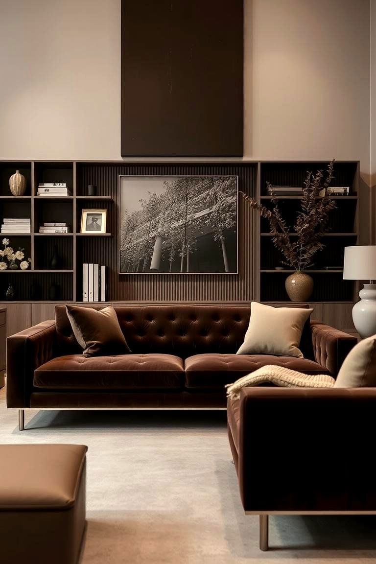 Monochrome Sophistication - 24 Dark Brown Couch Living Room Ideas