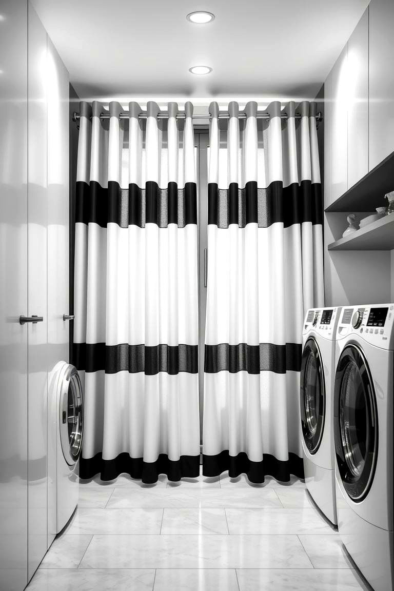 Monochrome Sophistication - 24 Laundry Room Curtain Ideas