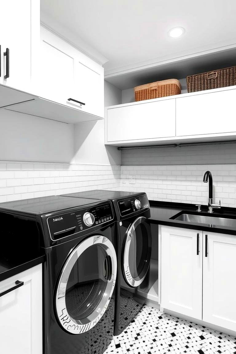 Monochrome Sophistication - 24 Laundry Room Backsplash Ideas