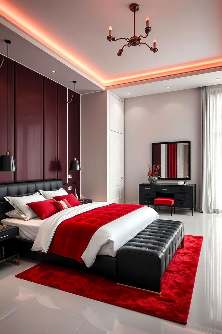 Monochrome Sophistication - 24 red black and white bedroom ideas