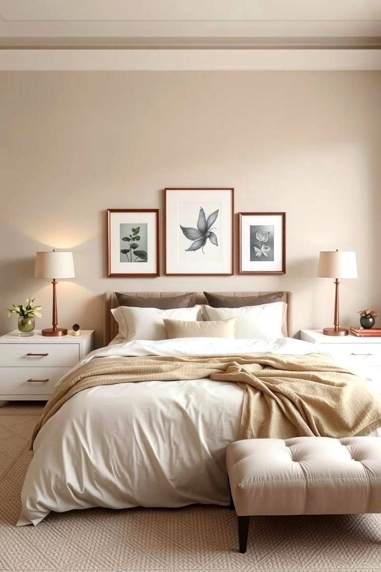Monochrome Tones with Bold Metallic Accents - 24 Neutral Bedroom Ideas