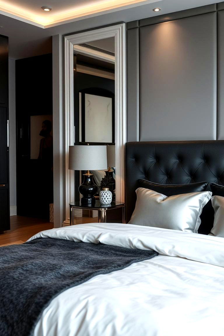 Monochrome with Metallic Highlights - 24 Black and White Bedroom Ideas