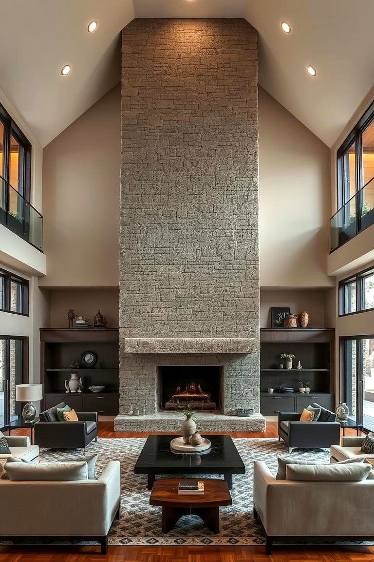 Monolithic Stone Statement - 24 Floor to Ceiling Stone Fireplace Ideas