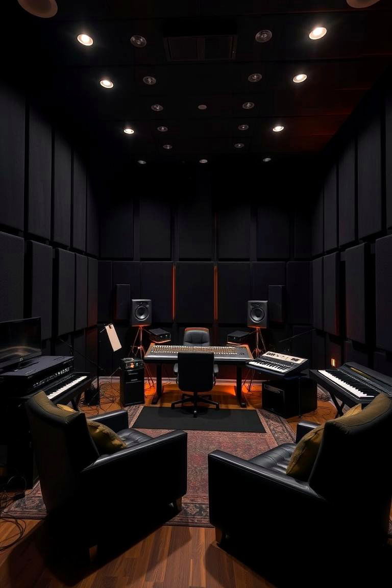 Moody Black Music Studio - 24 Black Room Ideas