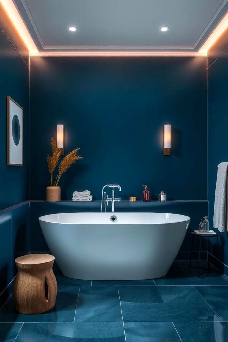 Moody Dark Blue Bathroom - 24 Blue Room Ideas